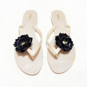 Melissa Harmonic Beige Black Flower Accented Vinyl Sandal Size 10